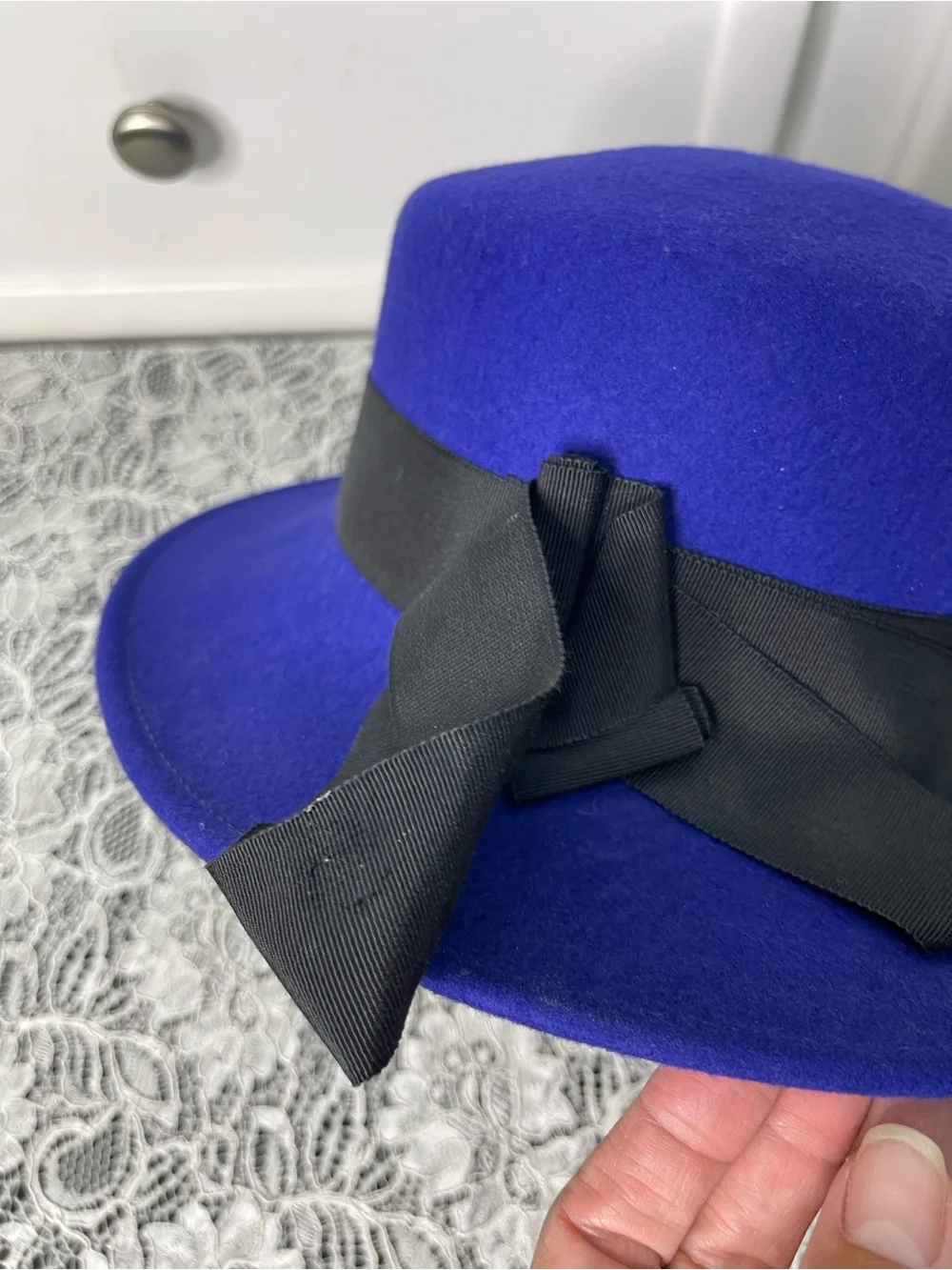 Olive Branch by Nicole Rose Royal Blue Wool Felt Bow Hat OS